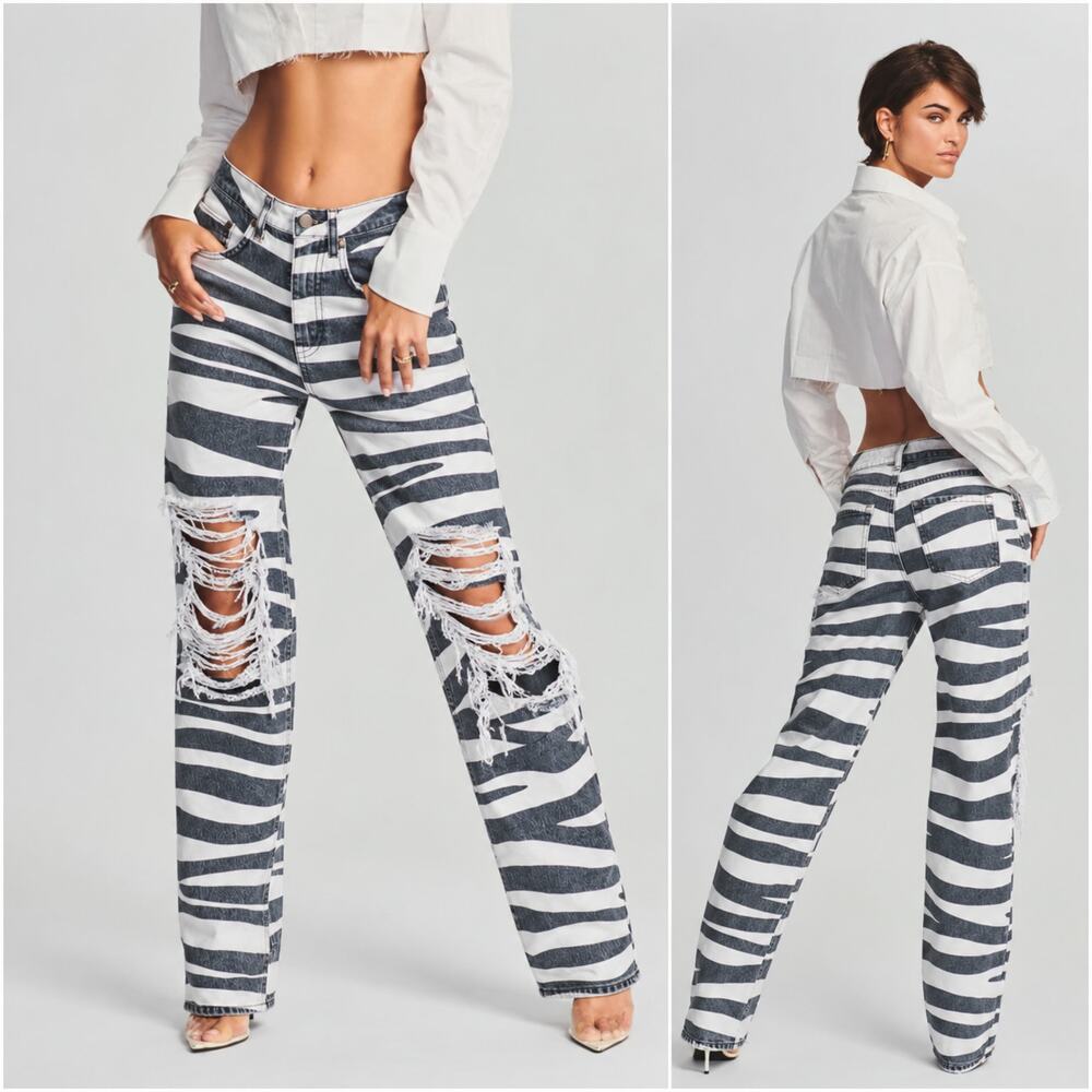 Retrofete Women's Zebra Print Chris Jean Distressed knee size 24